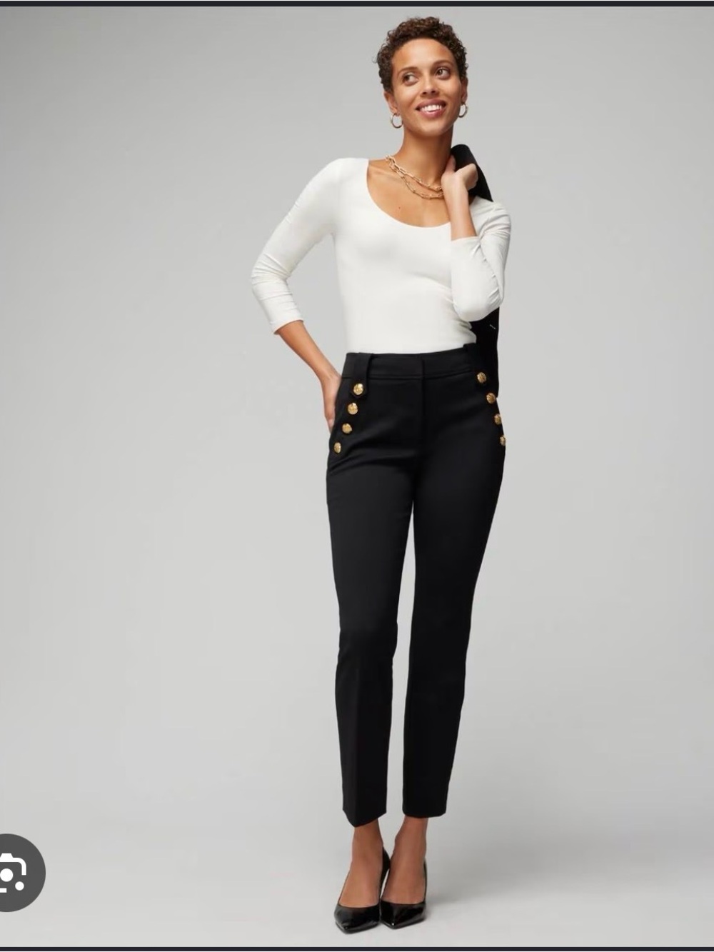 Zara Black High-Rise Ankle Sailor Pants with Gold Buttons